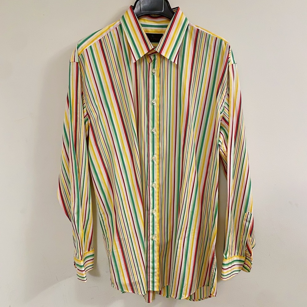 Etro Milano Striped Multicolor Button Down Shirt 17 44 Italy